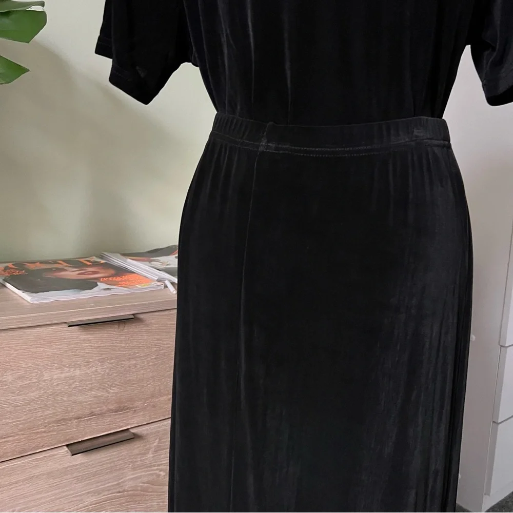 VINTAGE SLINKI Black Shirt-Sleeve Shirt & Maxi Stretch Skirt Matching Co-ord Set - Picture 13 of 16